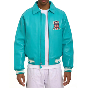 Service OEM de broderie personnalisée par le fabricant, veste Avirex en peau de mouton de haute qualité, veste en cuir véritable personnalisée pour hommes, veste Solis de couleur unie - Product Image 4