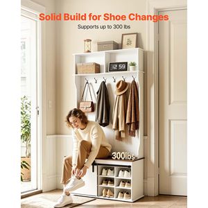 Perchero con Banco y Almacenamiento para Zapatos, Mueble de Entrada de 42 Pulgadas de Ancho con Ganchos para Colgar y Estantes Ajustables - Product Image 6