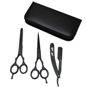 Ensemble de ciseaux de barbier sur mesure, 7 pièces, couleur noire, rasoir de barbier, ciseaux de coupe avec peigne, kit de salon avec étui en cuir - Product Image 2