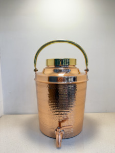 Premium Portable <b>Copper</b> Water Dispenser Tank 08L Hammered Ayurvedic Matka Camper with Brass Carry <b>Handle</b> Leakproof Tap - Product Image 6