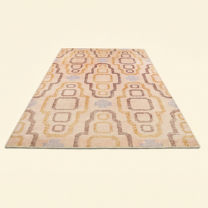 DECORDEC Tapis en laine tufté à la main Golden Link Beige Moutarde, style moderne rétro géométrique, antidérapant, écologique, à poils épais, pour - Product Image 2