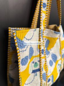 Solid Color Cotton Tote Bag with Quilted Decoration Handmade Bohemian <b>Nightlight</b> Feature Fashion Design All Seasons Reusable Bag - Product Image 3