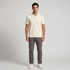 Polo à manches courtes blanc pour homme en coton piqué avec logo brodé sur le devant, décontracté, respirant, coupe classique - Product Image 3