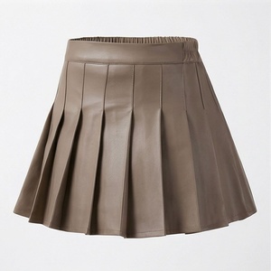 Mini-jupe plissée en similicuir pour femme, taille élastique, couleur unie brillante, à porter toute l'année - Product Image 1