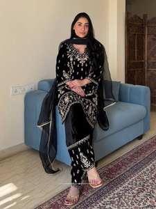 Ensemble Kurta et Plazzo en velours brodé avec dupatta en organza, tenue de fête élégante pour femmes, costume de créateur entièrement cousu - Product Image 5