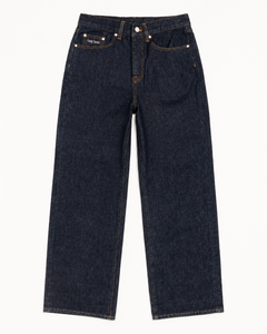 Pantalon en jean taille haute coupe large unisexe, coupe droite ample, bleu foncé, style streetwear, avec logo personnalisé, vente en gros - Product Image 2