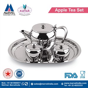 Juego de teteras de acero inoxidable pulido espejo, ecológicas, con forma de manzana, para servir té, café y leche, con tapa, para restaurantes y hoteles. - Product Image 2