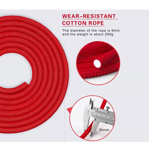 Corde à sauter en nylon rouge avec poignées en mousse noire, 3 m, durable, unisexe, pour exercice à domicile, avec roulement, non intelligente, sac à cordon inclus - Product Image 6