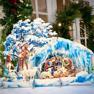 Christmas 3D Pop-Up Greeting Card With Snowy Nativity Scene Paper Holiday Card Digital Printing Matte Varnishing - Product Image 2