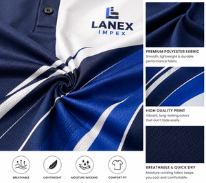Polo personnalisé bleu et blanc pour homme, sublimation, séchage rapide, respirant, polyester, uniforme d'équipe de golf, logo personnalisé - Product Image 5