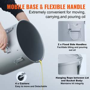 Seau à graisse en acier au carbone antirouille de 10 gallons, base à roulettes, bac de récupération d'huile, couvercle avec clips de verrouillage, sac filtrant, huile de cuisson chaude - Product Image 5