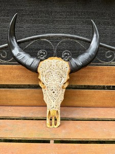 Décoration murale en corne de buffle naturelle, tête d'animal sculptée à la main, toucher réel, sculpture rustique pour la décoration intérieure de la maison - Product Image 6