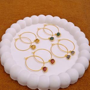 Boucles d'oreilles créoles en grenat brut, pierre de naissance de janvier, plaqué or rose, mignonnes, faites à la main, légères, bijoux de mode, cadeau - Product Image 6