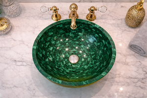 Lavabo Redondo de Malaquita Verde Premium para Baño, Lavabo de Mosaico para Decoración Moderna y Lujosa - Product Image 3