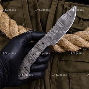 Hojas de cuchillo en bruto de acero de Damasco, de filo recto y punta caída, para caza, con espiga completa, forjadas a mano, OEM, DIY, al por mayor - Product Image 2