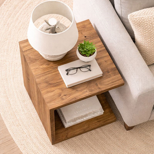 Table d'appoint en bois massif durable, écologique et naturelle, de style scandinave moderne, en forme de U, table basse ergonomique de forme géométrique - Product Image 4