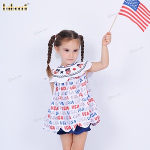 Floral-Accent Independence Day Dress Set ODM OEM al por mayor fruncido niños mameluco niño ropa-DR4265 - Product Image 2