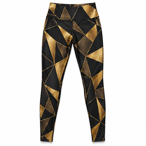 Leggings Deportivos Negros con Estampado Geométrico Dorado para Mujer, Cintura Alta, Largos, Pantalones de Yoga, Ropa Deportiva, Venta al Por Mayor Personalizada - Product Image 1