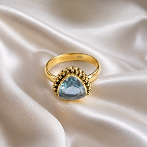 Pure 925 Sterling Silver Pear Blue Topaz Handmade Vintage Beaded <b>Statement</b> <b>Ring</b> 18K Rose Gold Yellow Gold Plated Jewelry - Product Image 4