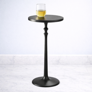 Refined Cast Aluminum <b>Bar</b> <b>Table</b> Slim Turned Pedestal Round Top Matte Black Finish Strong Base Compact Elegant Space Saver - Product Image 1