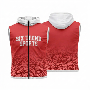 เสื้อกั๊กมีฮู้ดแขนกุดสำหรับผู้ชาย Six Trend Sports ลายดอกไม้สีน้ำเงิน ซิปด้านหน้า ระบายอากาศได้ดี ทรงปกติ สไตล์สปอร์ต - Product Image 3