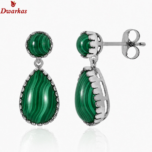 Customized party jewellery 925 sterling silver malachite gemstone tear drop <b>earrings</b> jewelry women - Product Image 1