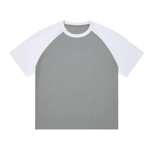 เสื้อยืดลำลองแขนแร็กแลนสองสี พิมพ์โลโก้ตามสั่ง ขายส่ง OEM คุณภาพสูง ผ้าฝ้าย 100% เนื้อหนา สไตล์วินเทจ สำหรับผู้ชาย - Product Image 5