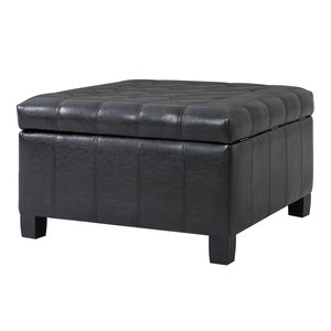 Pouf Contenitore Quadrato Nero in PU Trapuntato da 30,25 Pollici con Gambe in Legno di Gomma e Coperchio Sollevabile per Soggiorno e Camera da Letto - Product Image 5