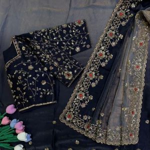 Sari en satin Fendy, sari dégradé, sari de créateur, sari brodé de sequins, sari brodé de diamants, sari de soirée, sari de mariage, sari festif - Product Image 1
