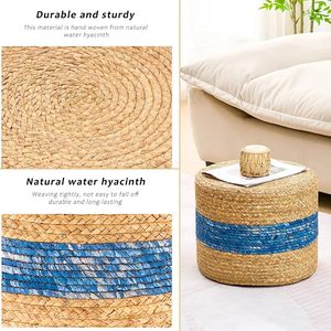 Pouf in Giacinto d'Acqua Blu Naturale Fatto a Mano, Design Moderno Convertibile, Poggiapiedi Intrecciato per Arredamento Casa e Seduta per Hotel - Product Image 4