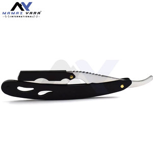 มีดโกนหนวดสำหรับช่างตัดผมมืออาชีพ พร้อมระบบล็อคแบบสวิง ใบมีดตรง พับได้ สีดำและสีเงิน - Product Image 3