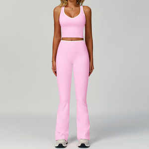 Women's Seamless Breathable V-Neck Adjustable Strap High-Waisted Crop <b>Top</b> Leggings 2-Piece Yoga Activewear Set Polyester/Cotton - Product Image 3