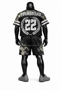 Maillot de football américain 100 % polyester, design unique bleu marine et vert fluo, maille respirante à manches courtes - Product Image 3