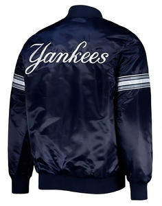 Chaqueta Universitaria Azul Marino Personalizada de Satén para Hombre, Chaqueta Bomber con Logotipo en Blanco, Uniforme de Béisbol Letterman, Ropa Deportiva al por Mayor - Product Image 3