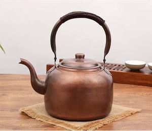 Traditional Chinese Metal Tea Kettle With <b>Lid</b> And Handle Copper Color Water <b>Pot</b> - Product Image 1