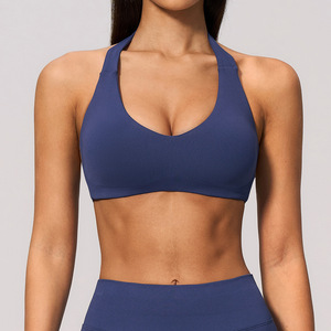 Soutien-gorge de sport sans coutures pour femme, maintien moyen, couleur unie, vêtements de yoga, design côtelé, respirant, séchage rapide - Product Image 4