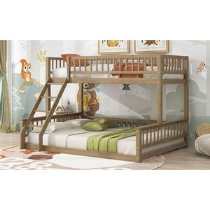 Letto a Castello Twin XL Sopra Queen Color Noce con Scala e Sponde di Sicurezza per Bambini - Product Image 5