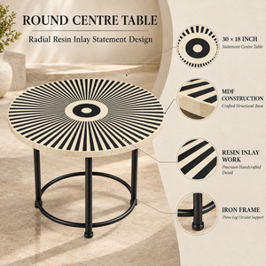 <b>Round</b> Centre <b>Table</b> with Radial Resin Inlay | MDF Top Black Iron Frame Modern Accent Furniture for Luxury <b>Living</b> <b>Room</b> Decor <b>Table</b> - Product Image 5