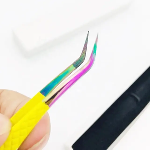 Pince à épiler en acier inoxydable noir et argenté à pointe lisse, emballage boîte rose, isolation, marque privée, beauté, volume cils - Product Image 6