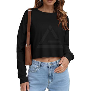 Sweat-shirt court tendance pour femme avec coupe décontractée, tissu extensible, manches longues pour tous les jours et les tenues de week-end - Product Image 4