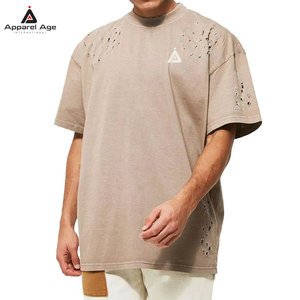 T-shirt homme coupe ample avec logo personnalisé, effet usé, meilleure qualité, manches courtes, best-seller. - Product Image 1