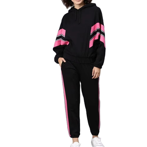 Maanify Women's Black <b>Pink</b> Solid Vintage Style 2 in 1 <b>Tracksuit</b> <b>Set</b> Hooded Full Sleeve Loose Fit with Side Pockets Winter Wear - Product Image 1