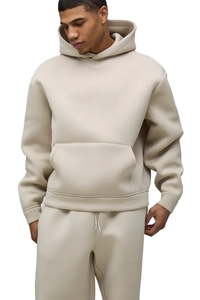 Ensemble de survêtement à capuche pour homme, couleur unie, 100% coton, coupe ample, sweat-shirt et pantalon de survêtement longs, tenue décontractée pour l'automne - Product Image 3