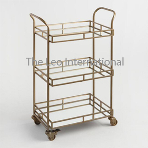 High Standard Quality Shining Polished Metallic Frame Transparent Glass Decorative Food <b>Serving</b> <b>Trolley</b> 2 Layers 4 Wheels - Product Image 6