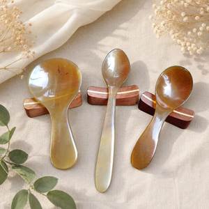 ชุดช้อนขนมหวานทำจากเขาควายขัดเงา สีน้ำตาลธรรมชาติ ทำด้วยมือ - Product Image 1