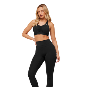 Sujetador Deportivo con Logotipo Personalizado para Mujer, con Frente Fruncido, Nailon y Elastano, Secado Rápido, Top de Yoga Acolchado, Ropa Deportiva para Gimnasio, Color Negro Sólido - Product Image 4