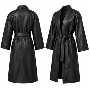 Unisex Genuine Leather <b>Robe</b> <b>Coat</b> | Black Brown Camel | OEM ODM Manufacturer | Premium Quality Design | Leather Wear | - Product Image 3