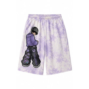 Pantalones Cortos Bermuda para Hombre, Color Morado Tie Dye, con Estampado de Personajes, Cintura Elástica, Estilo Casual, Algodón, Lavado Ácido - Product Image 2