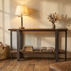 Mesa Larga y Delgada Moderna Denoda con Base de Hierro y Tapa de Madera Sólida, Ecológica, Duradera, para Apartamento, Salón, Oficina, Mueble Profesional - Product Image 1