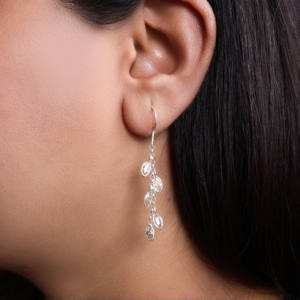 Boucles d'oreilles créoles en argent style indien avec accents de diamants, bijoux en argent sterling 925 pour femmes et jeunes filles, à porter lors de mariages et de fêtes - Product Image 2